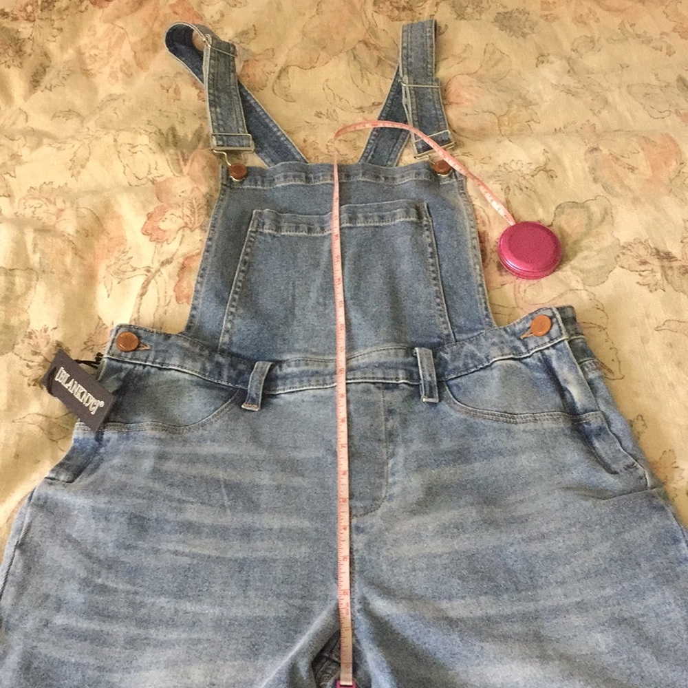 BLANK NYC Size 28 Denim Overalls 2% stretch MidBlue Brass Slide Fitting $229 NEW - Picture 10 of 12